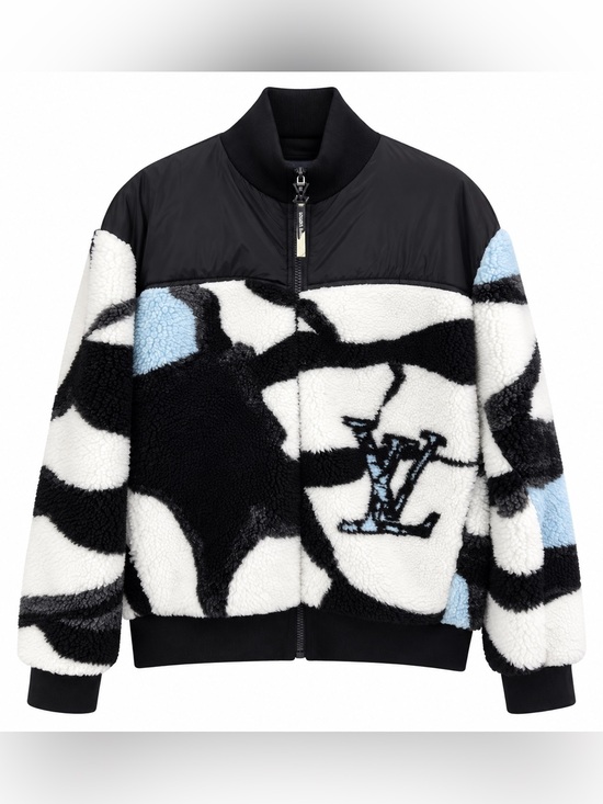 Louis Vuitton Other - Louis Vuitton Black, White & Light Blue Kids' Shearling Logo Bomber